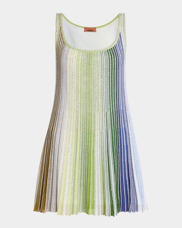 Sleeveless Paillette Stripe Knit Mini Dress